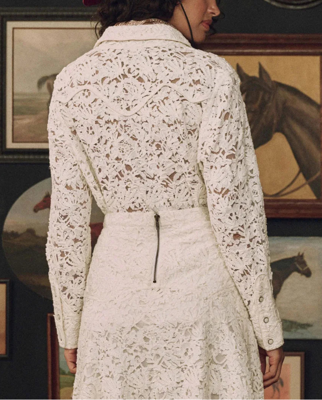THE GREAT The Relic Lace Saddle Shirt cream on figure back