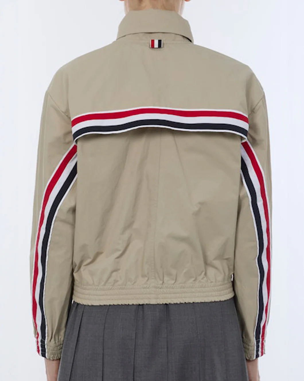 THOM BROWNE Nylon Cotton Track Jacket beige on figure back