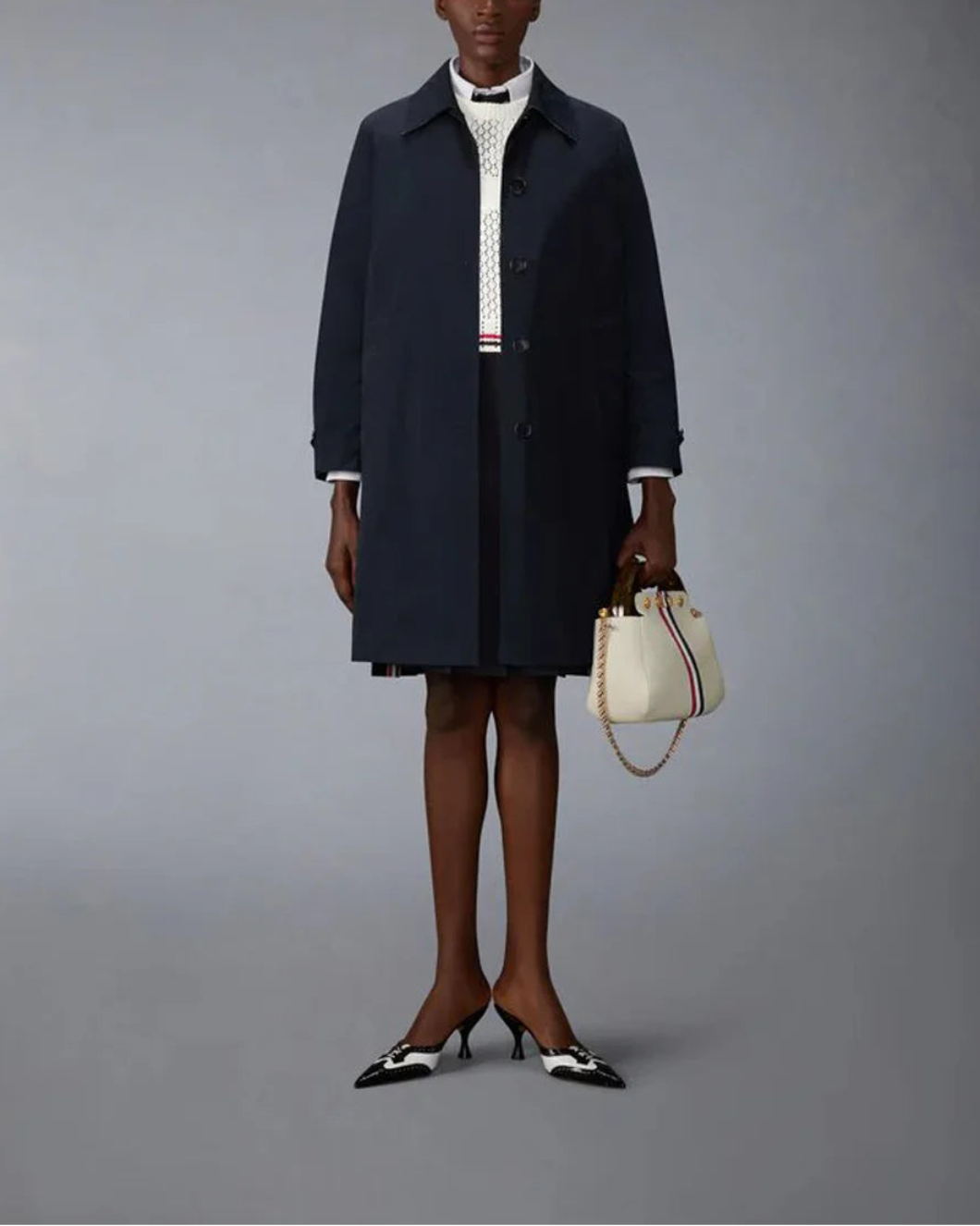 THOM BROWNE hector icon pointelle stitch crew neck tee white on figure front 1