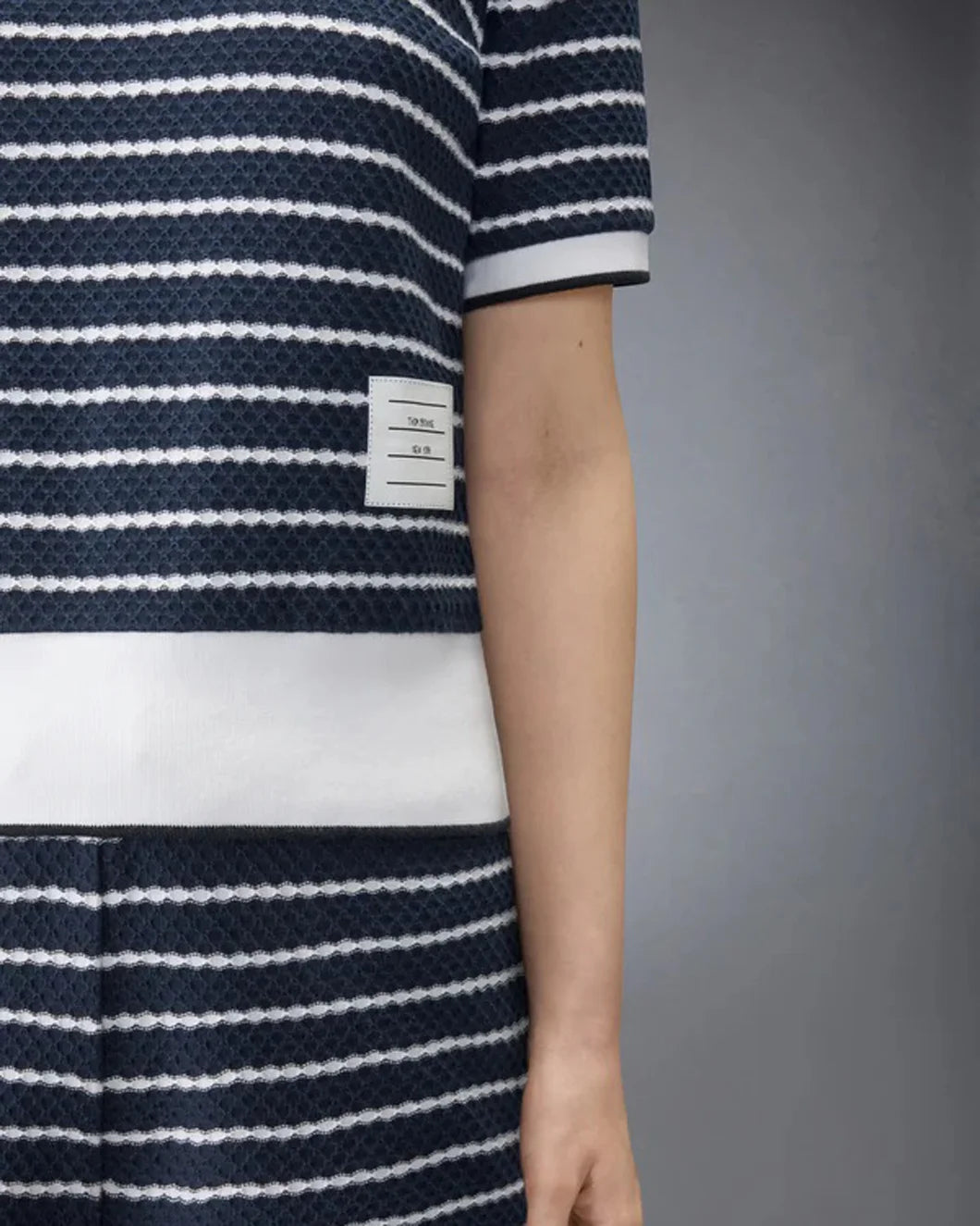 THOM BROWNE Rib short sleeve tee honey comb on figure front detail