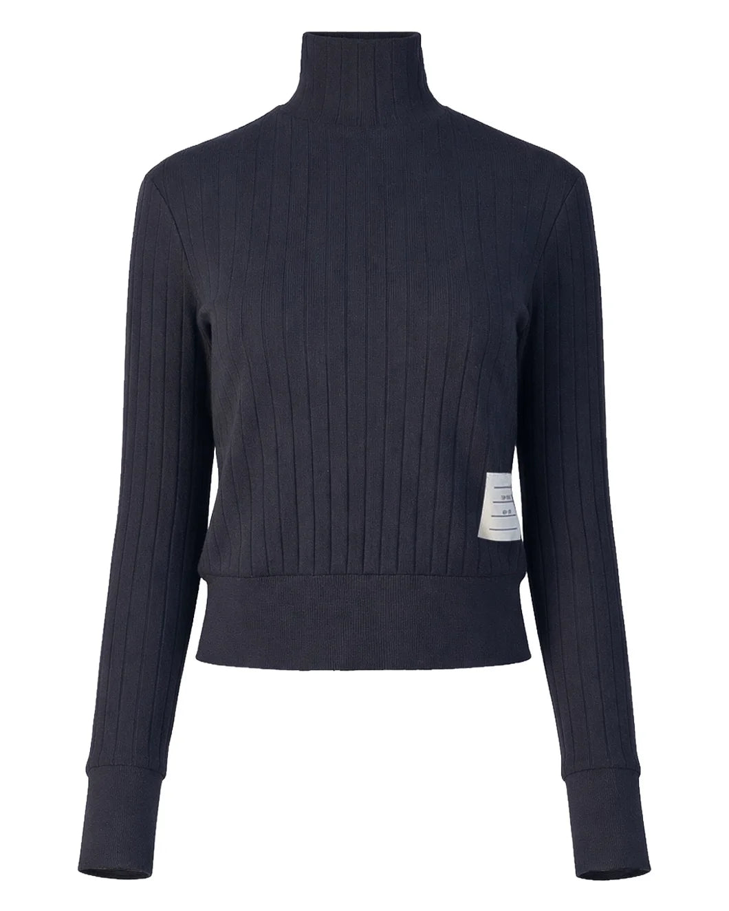 THOM BROWNE rib cuff turtleneck navy front isolated