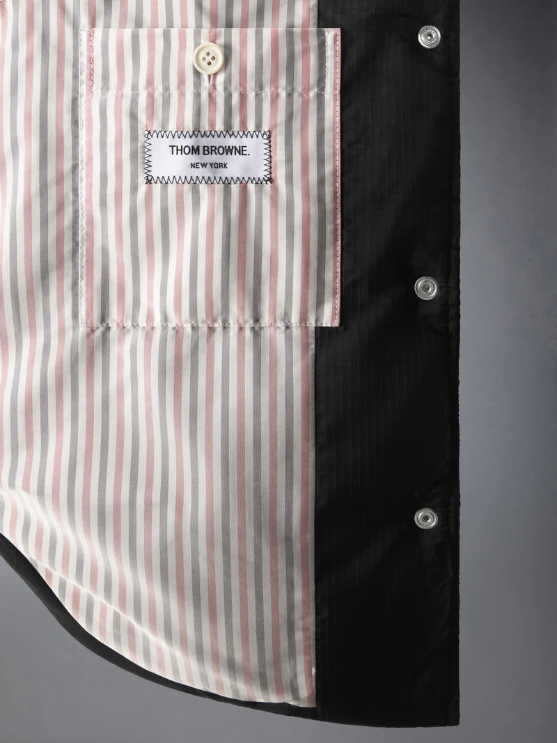 THOM BROWNE Shiny Ripstop Lightweight Down Filled 4-Bar Jacket Black Isolated Detail
