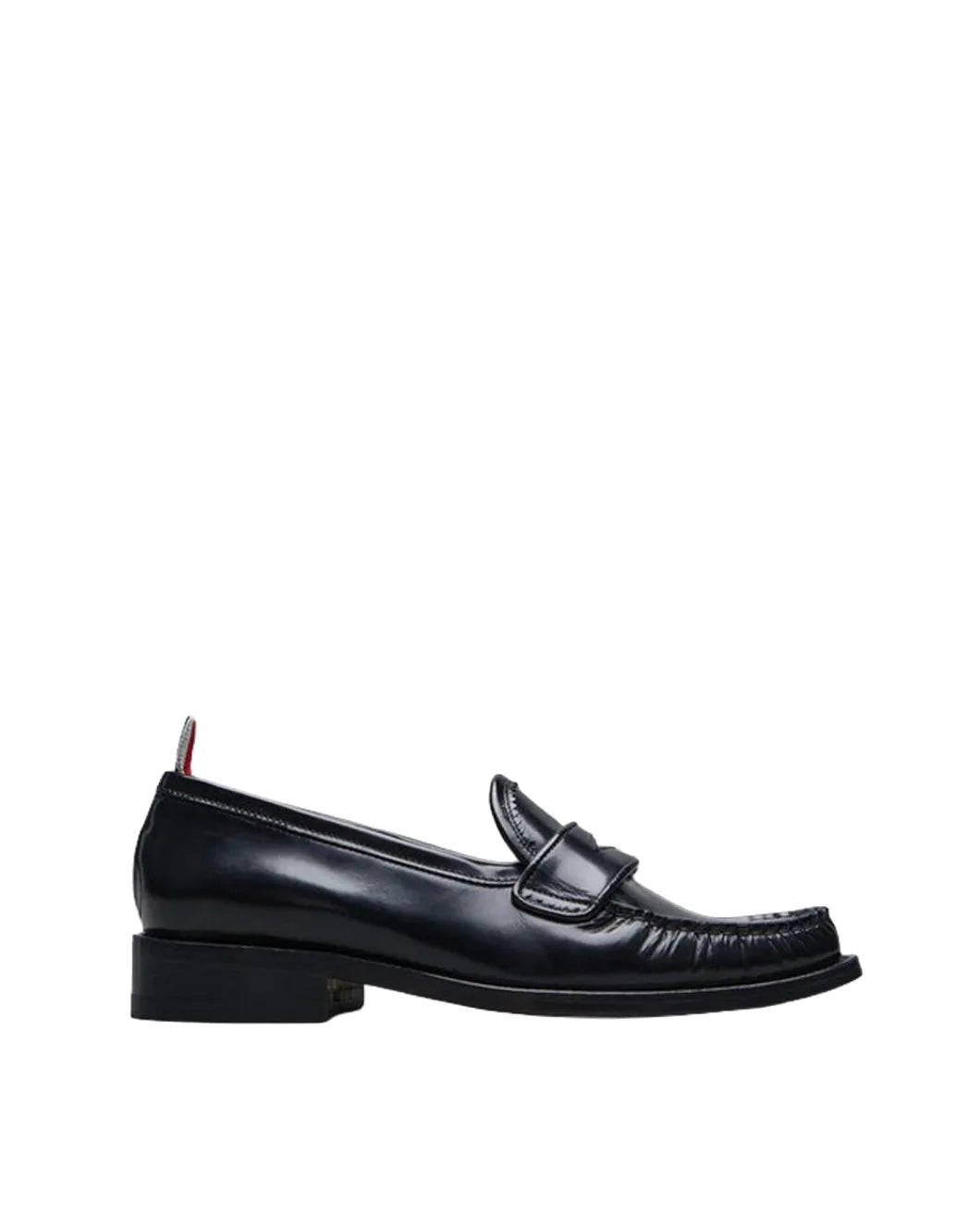 THOM BROWNE spazzolato pleated varsity loafer black isolated