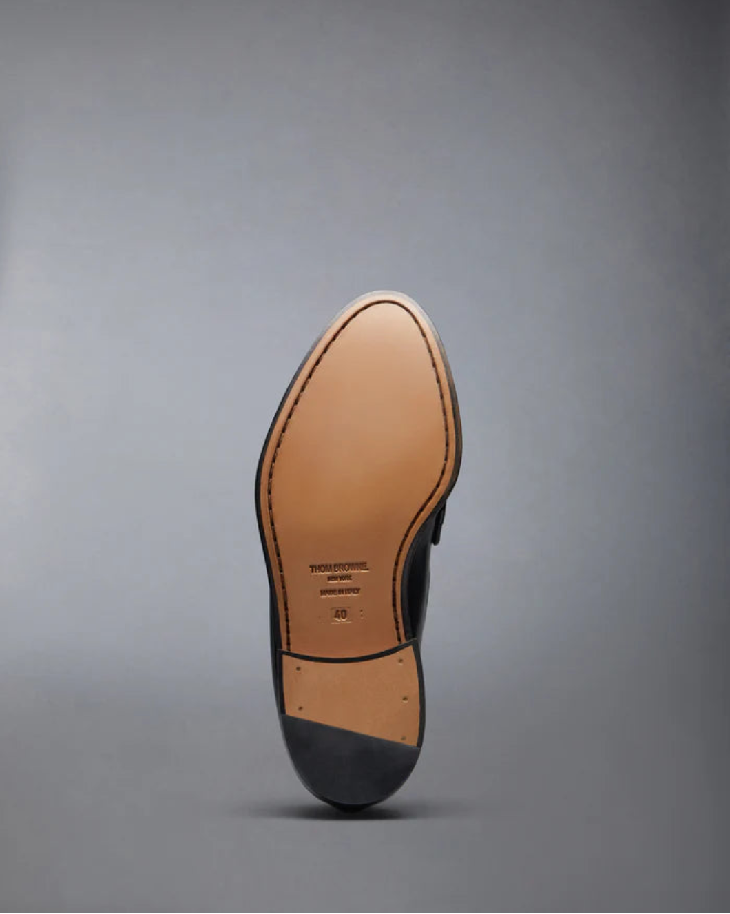 THOM BROWNE Spazzolato Pleated Varsity Loafer Black Isolated Bottom