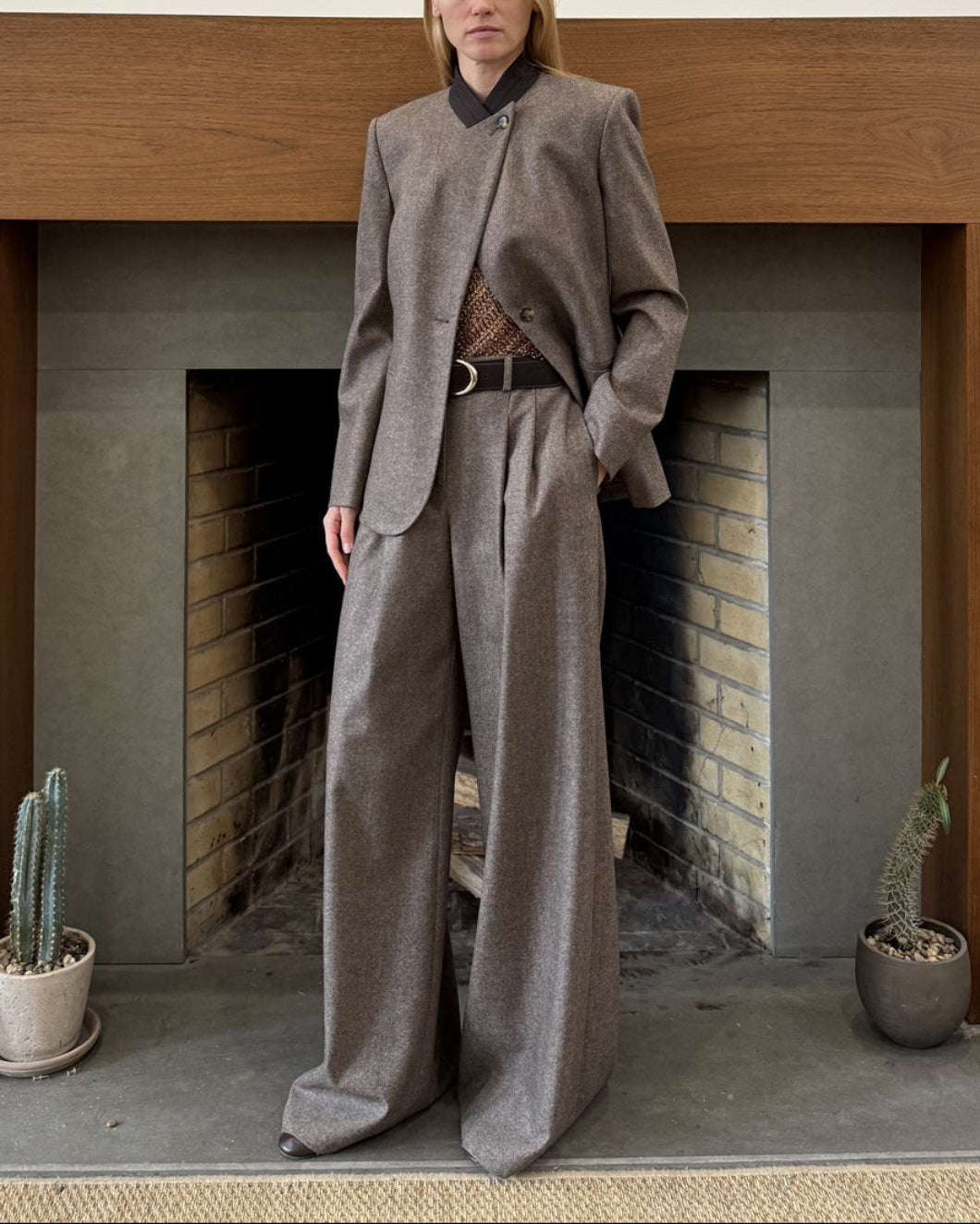 TWP Buttoned Up Blazer brown on figure front