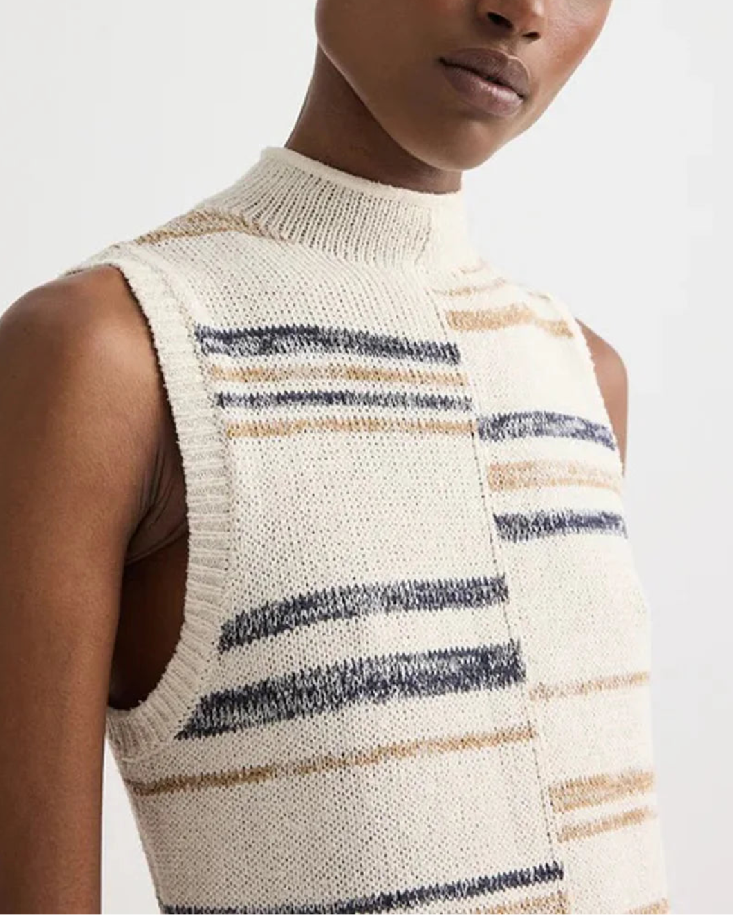 TWP Fringe Sleeveless Dress Ivory multi on figure front detail