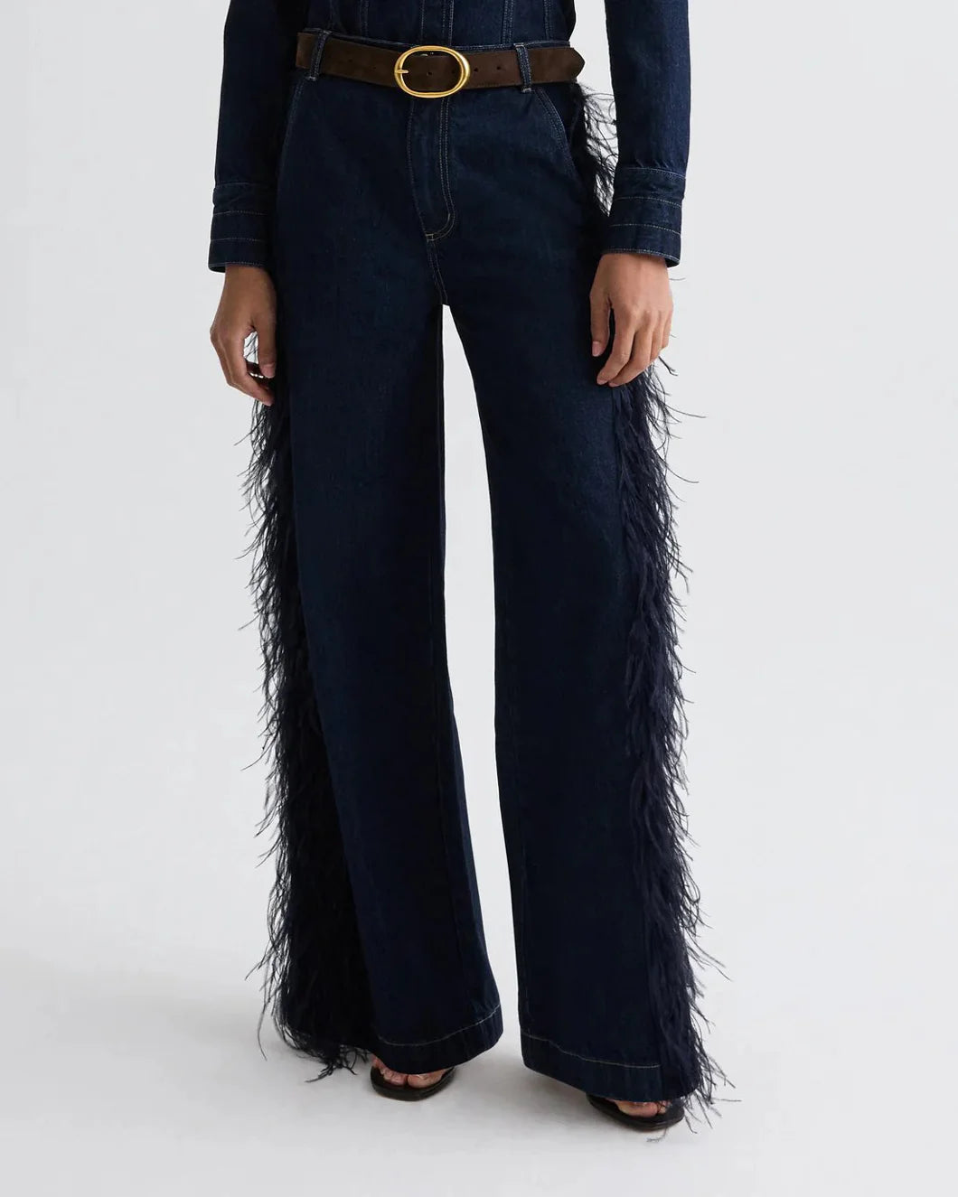 TWP mott st jean feathers dark wash on figure front detail