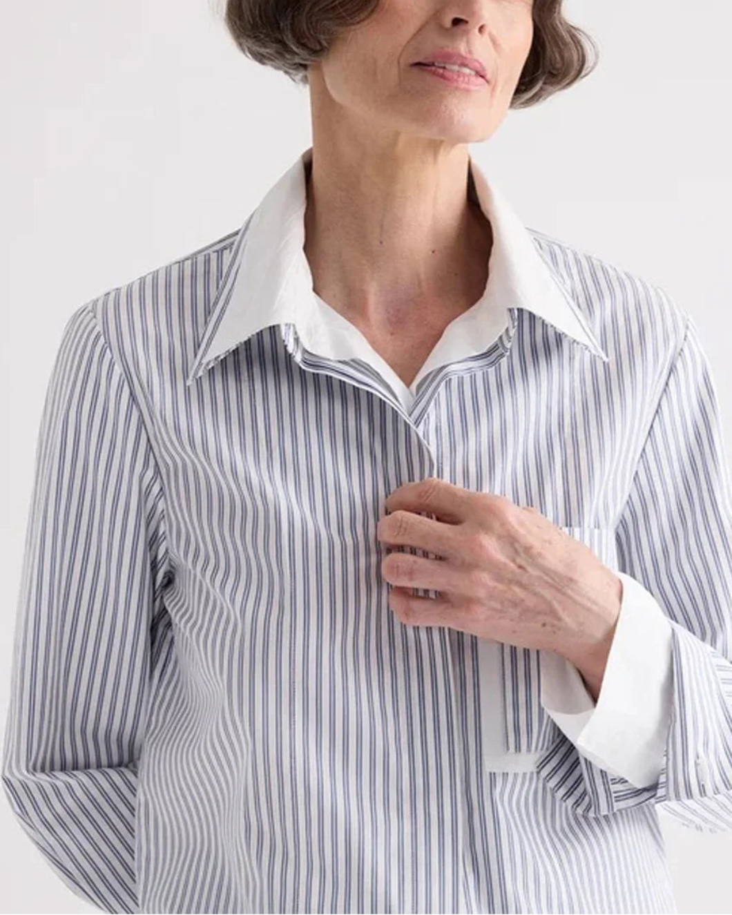 TWP Double Layer Boyfriend Shirt on figure front detail