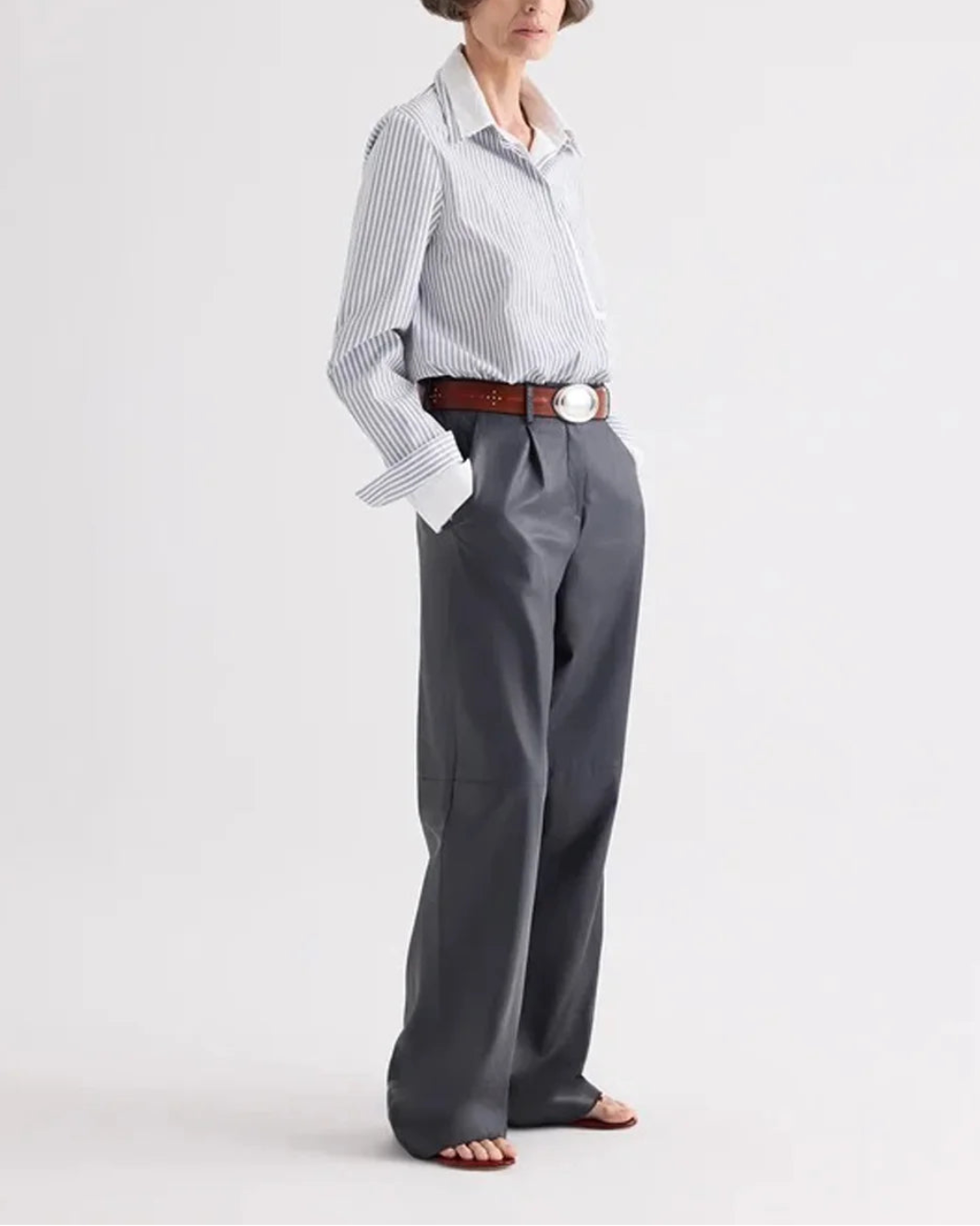 TWP Double Layer Boyfriend Shirt on figure side