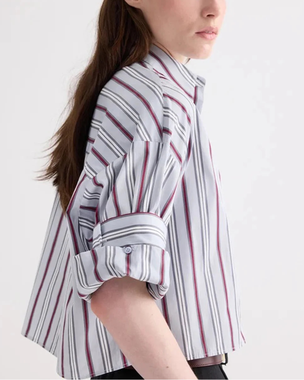 TWP Next Ex Shirt Light Grey Multi on figure side detail