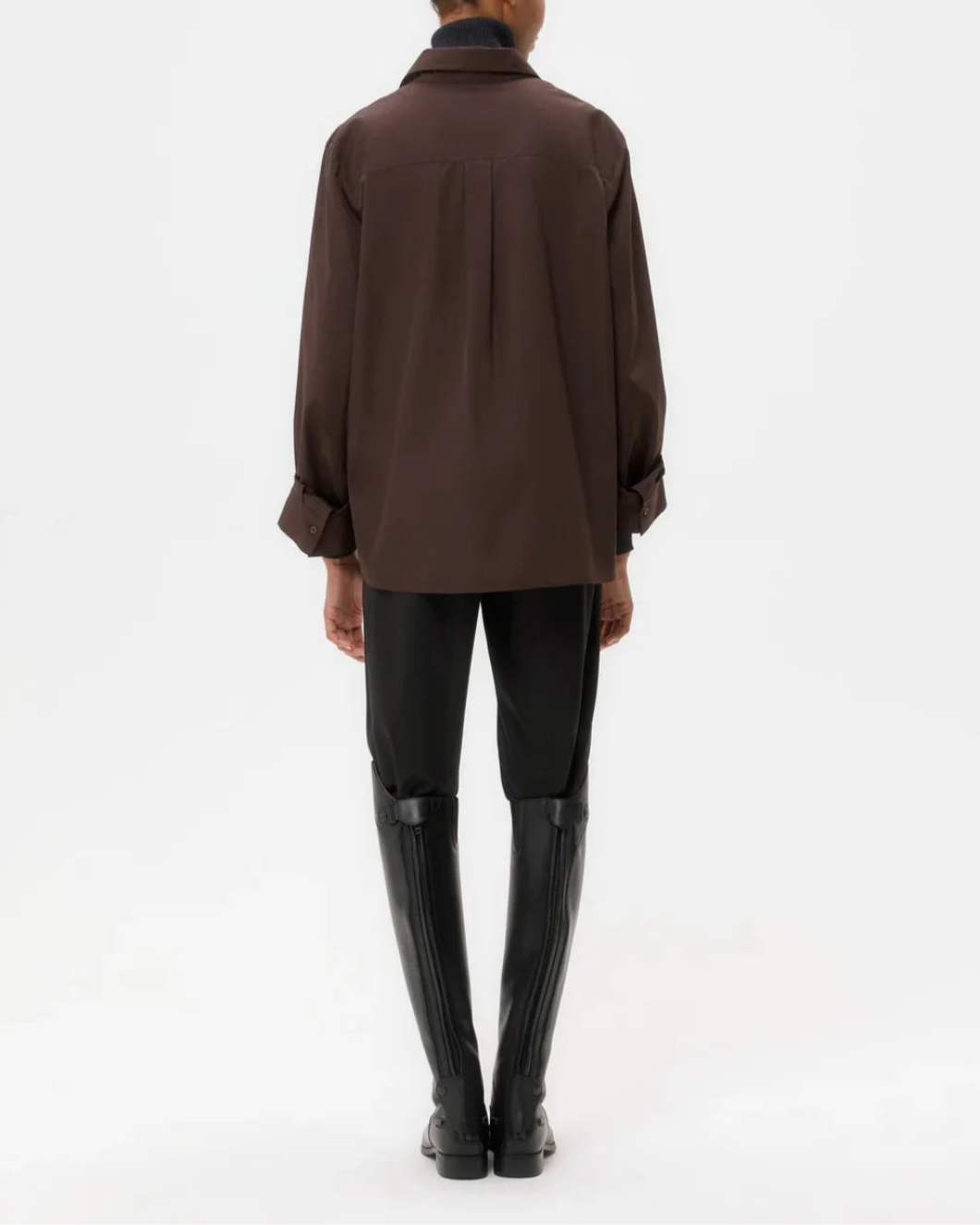 TWP Next Morning shirt chocolate on figure back