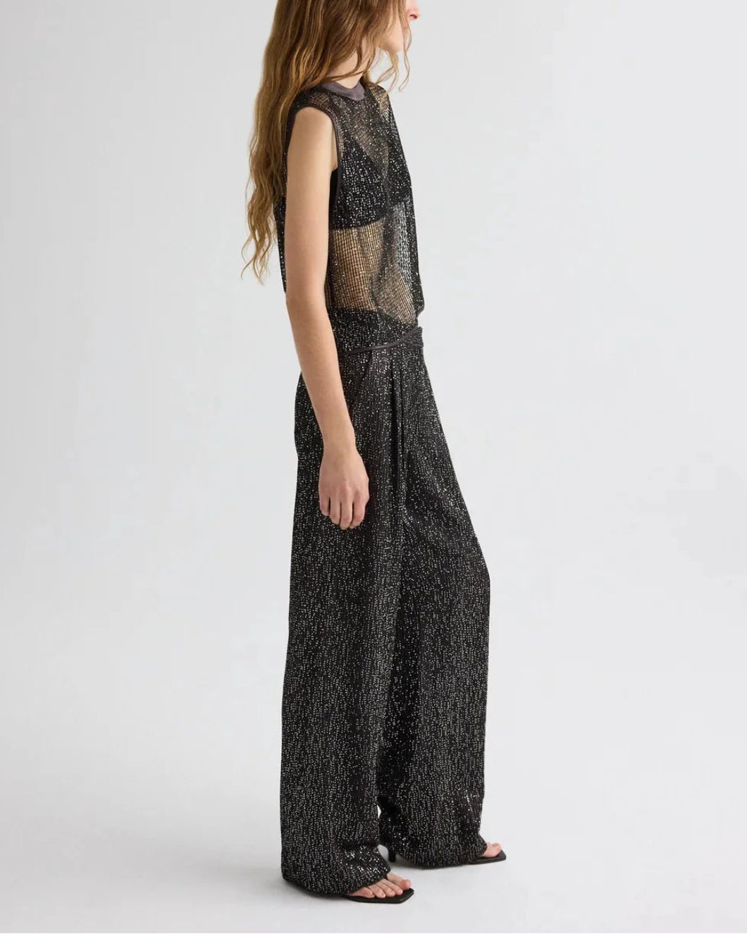 TWP short muscle tank sequin brown on figure side