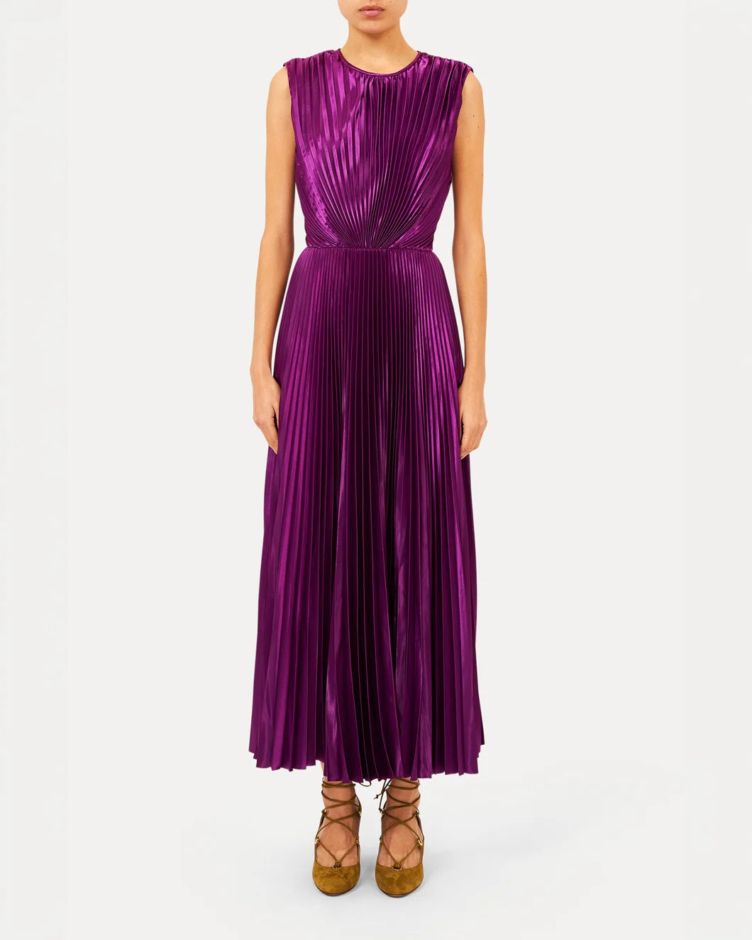 ULLA JOHNSON Malin Satin Dress amaranth on figure front
