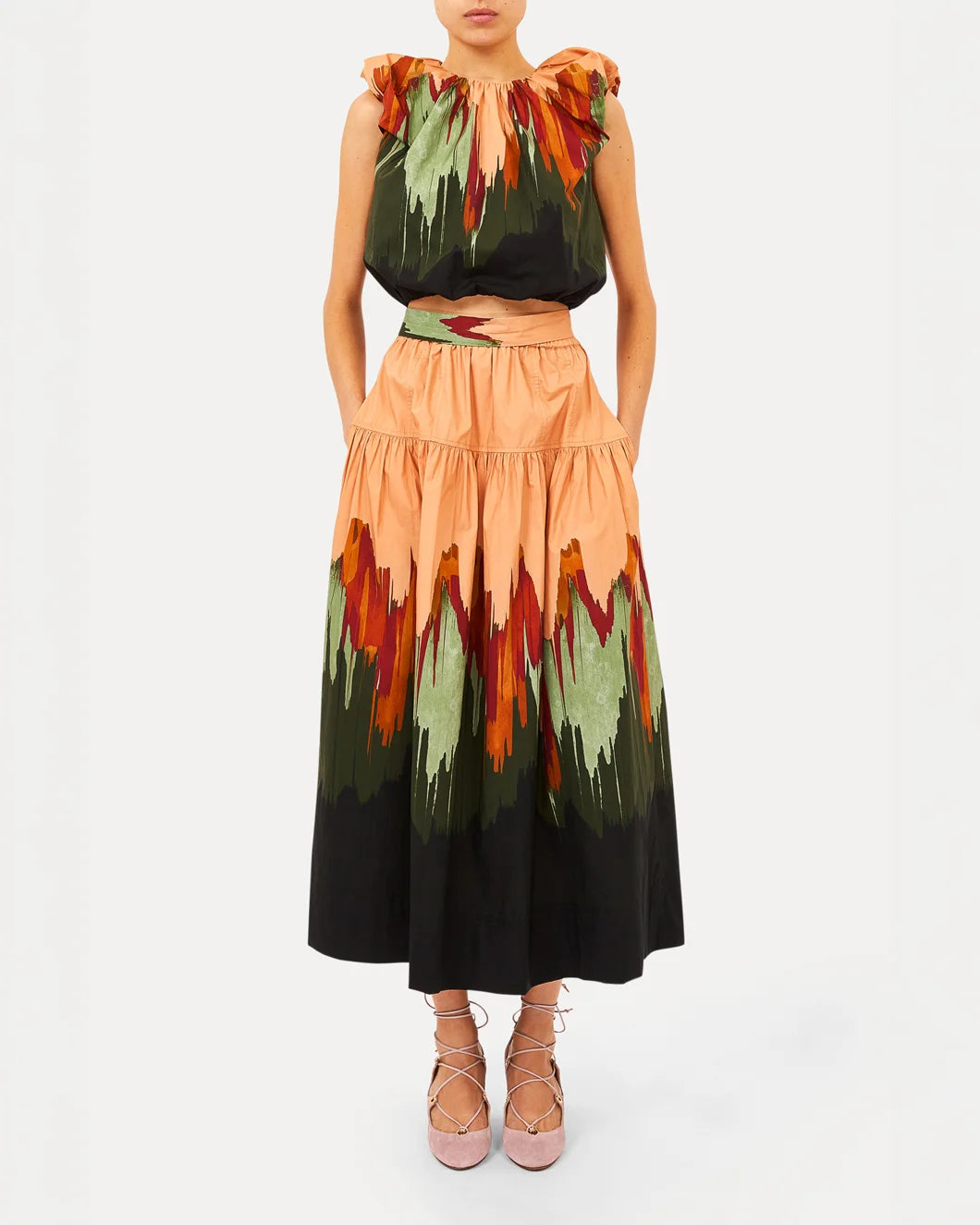 ULLA JOHNSON Theodora Cotton Skirt on figure front
