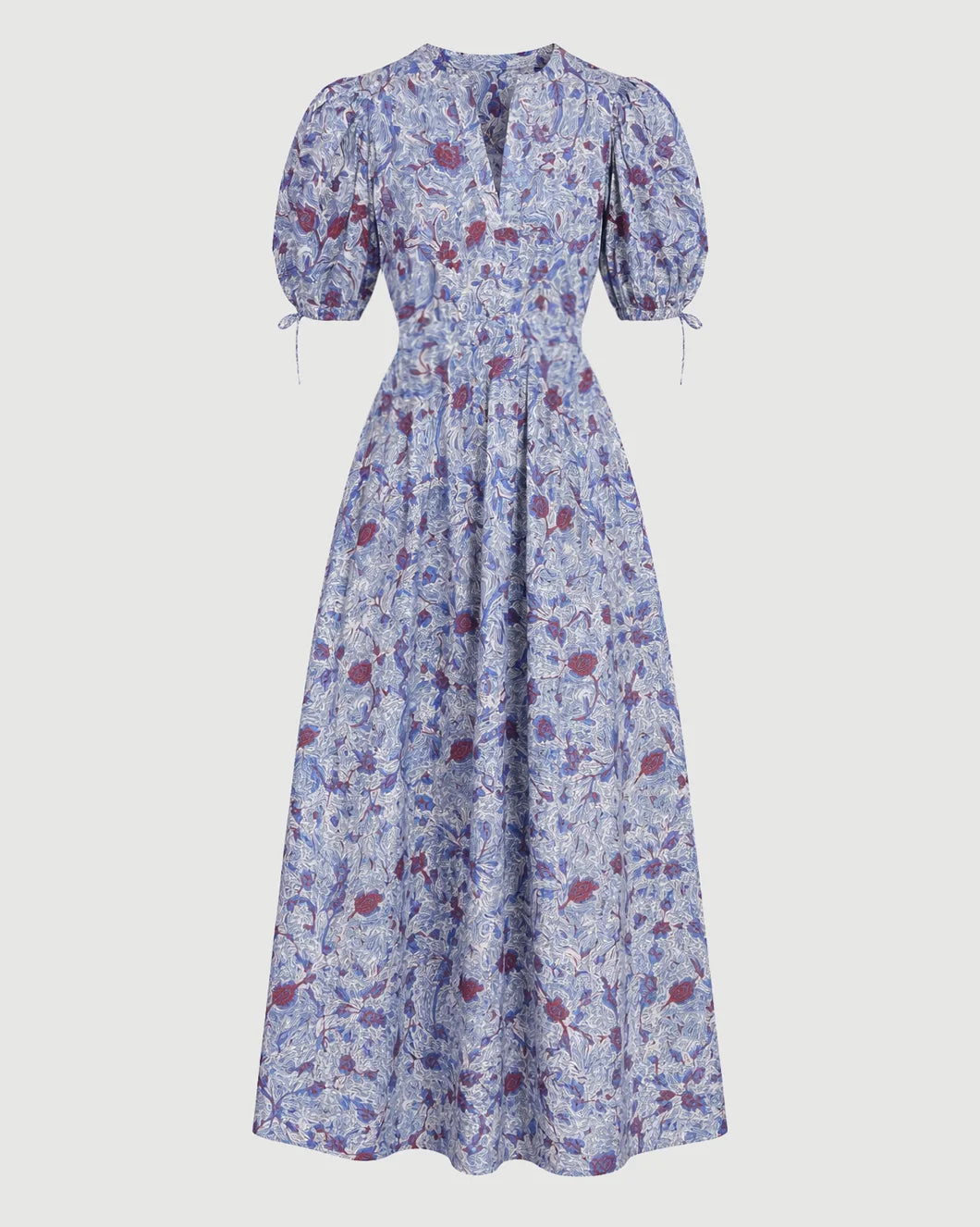 ULLA JOHNSON adriana short sleeve dress blue front isolated