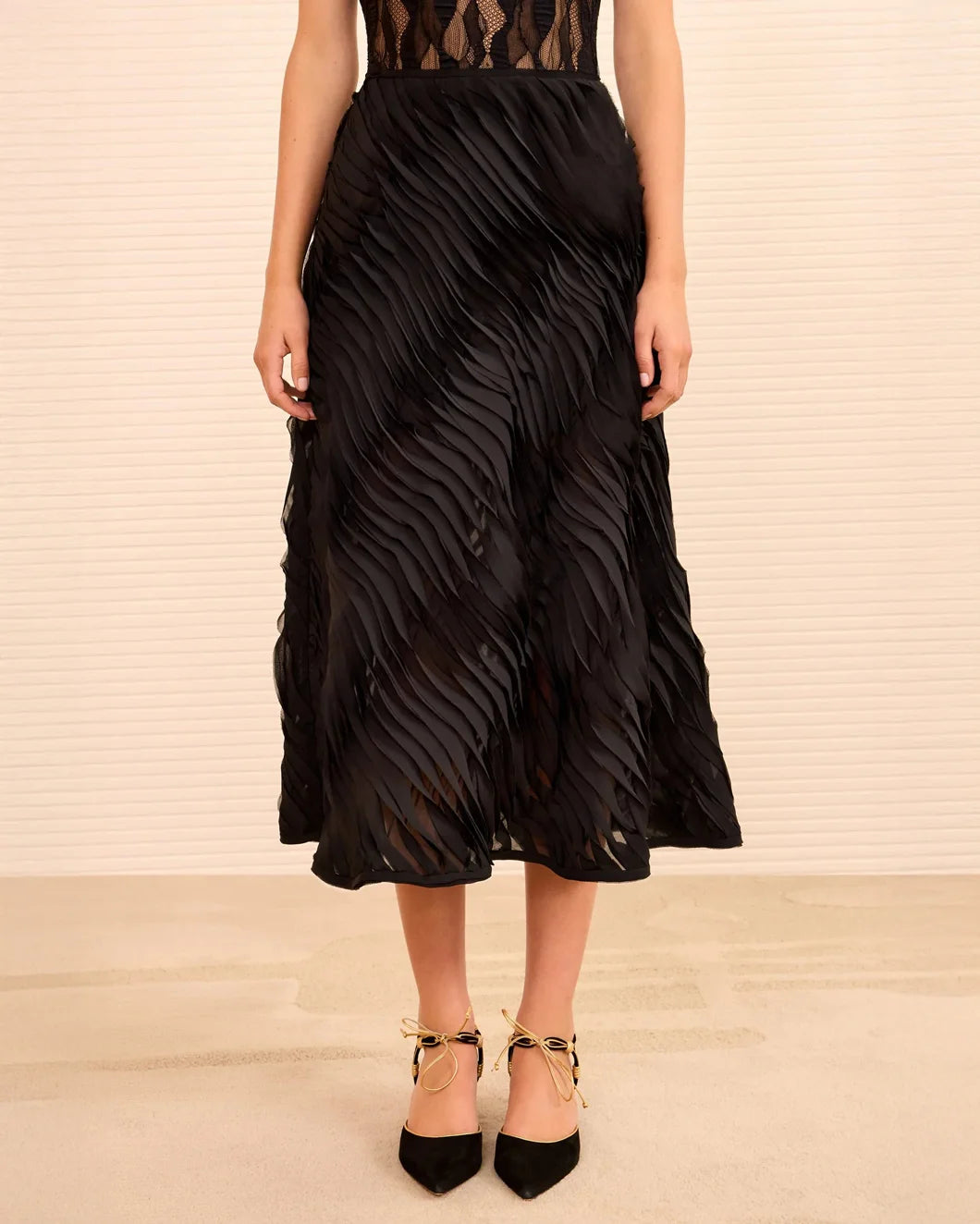 ULLA JOHNSON amiko midi skirt black on figure front