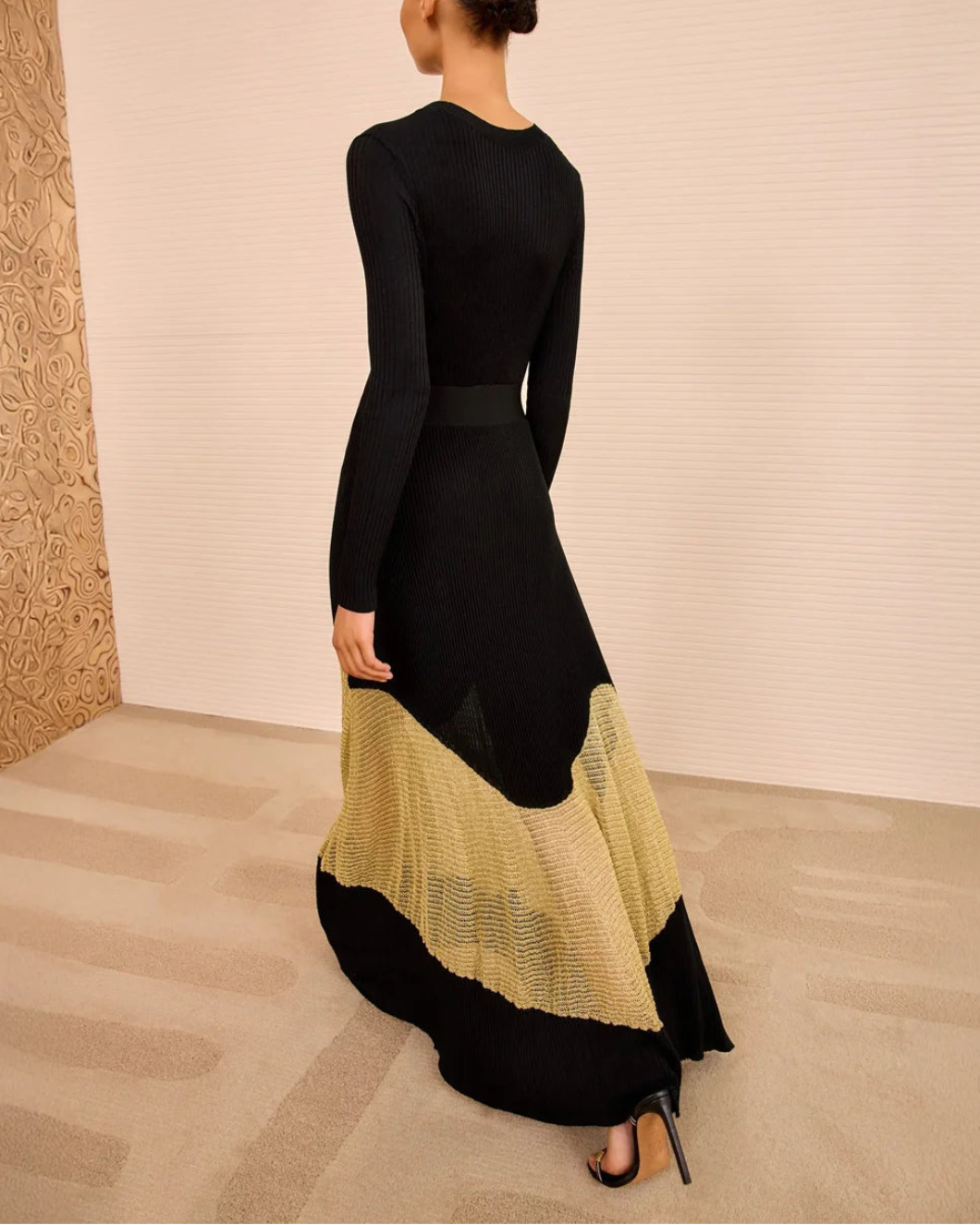 ULLA JOHNSON roanne dress lurex gold noir on figure back