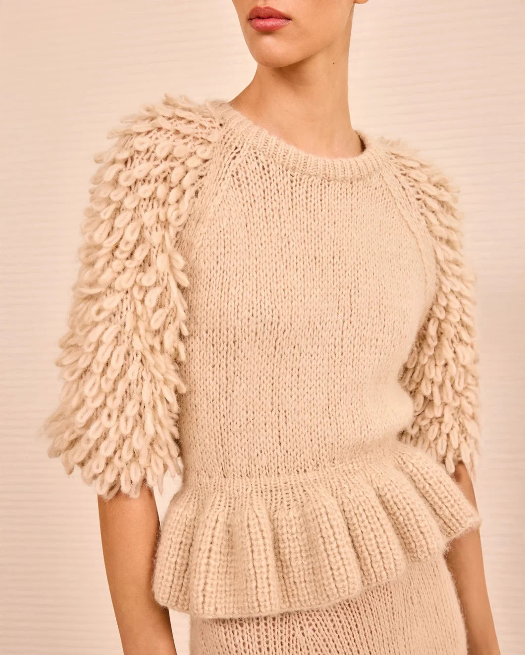 ULLA JOHNSON selene ss peplum top alabaster on figure front