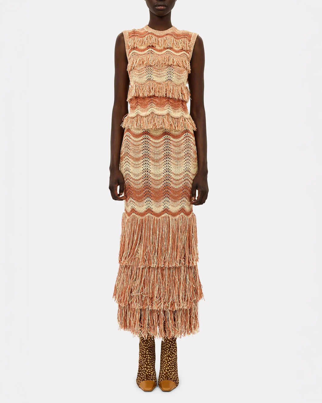 ULLA JOHNSON Vida Knit Top Terracotta on figure front