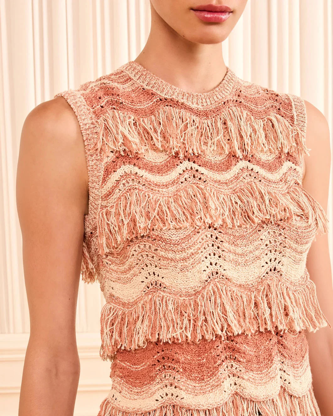 ULLA JOHNSON Vida Knit Top Terracotta on figure front detail