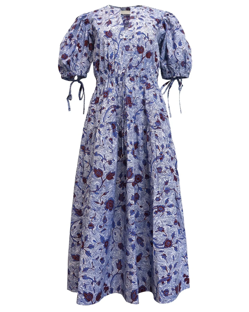 ULLA JOHNSON adriana short sleeve dress blue front isolated