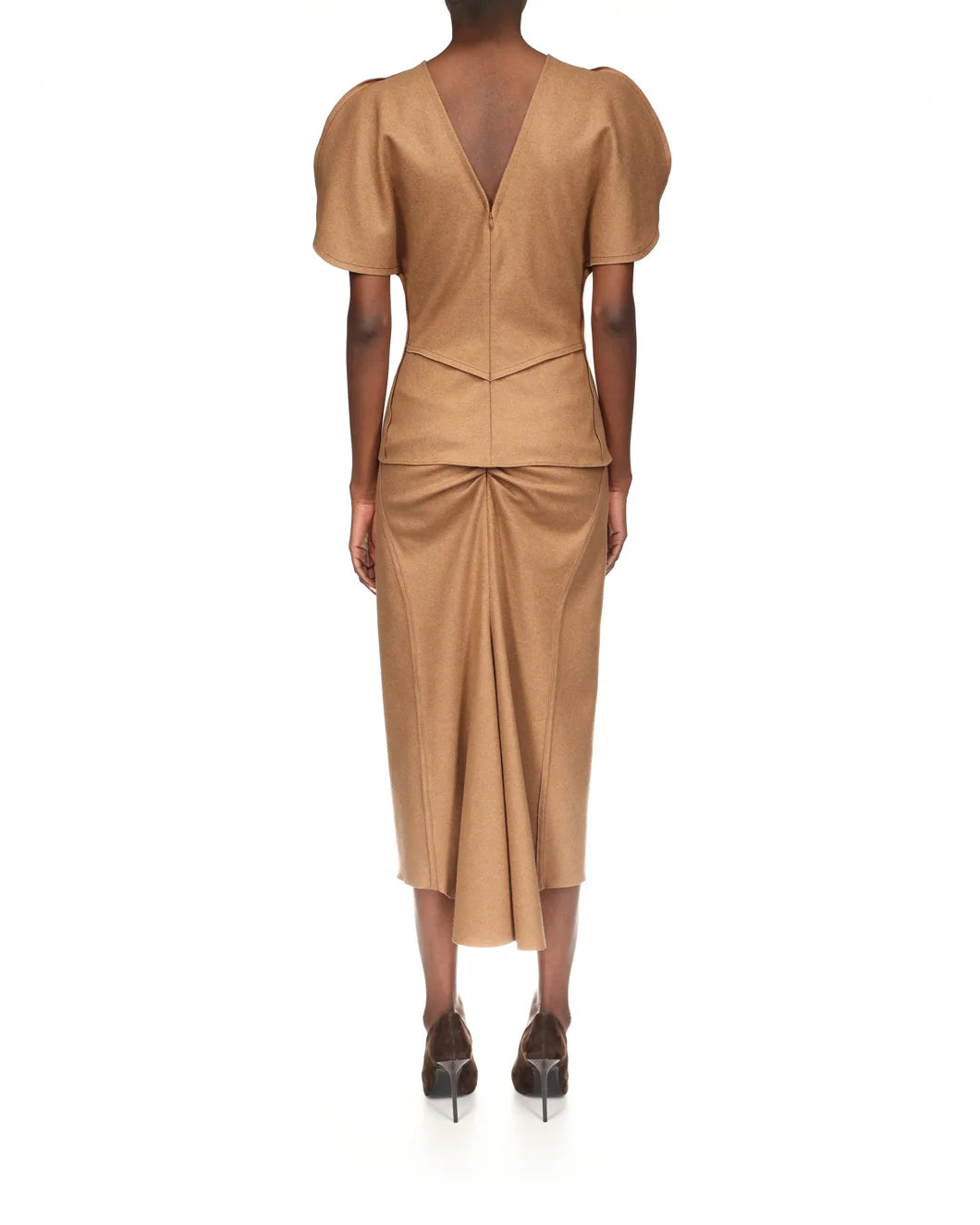 VICTORIA BECKHAM draped sleeve top toffee melange on figure back