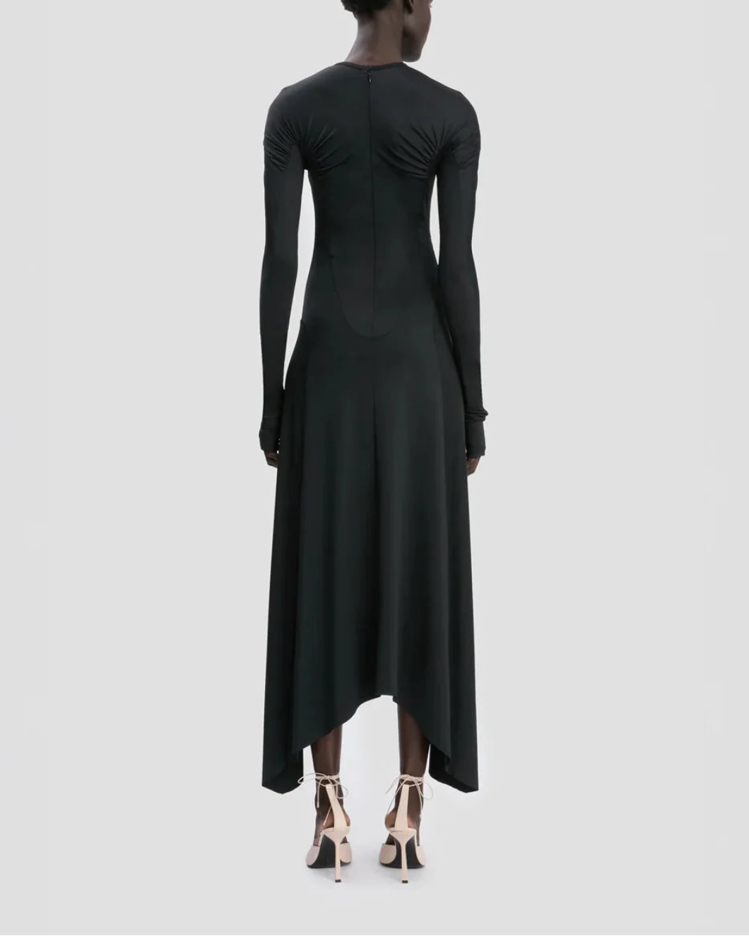 VICTORIA BECKHAM long sleeve midi dress black on figure back