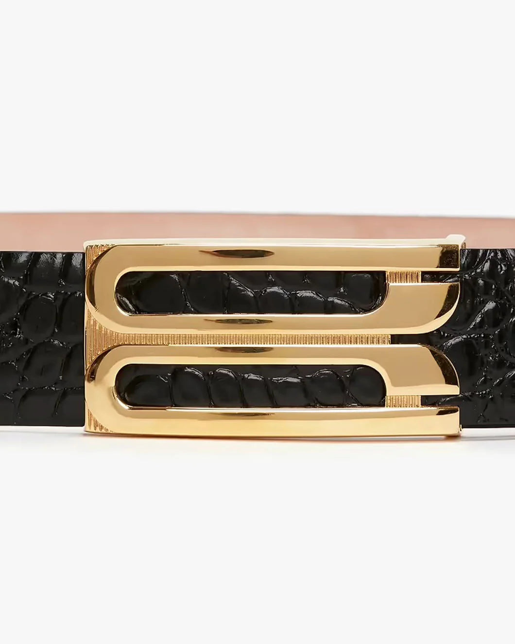 VICTORIA BECKHAM Dorian Jumbo Frame Belt black Croc front detail