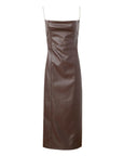 aaizel recycled vegan leather midi dress with open back brown 