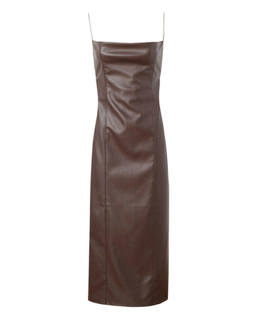 aaizel recycled vegan leather midi dress with open back brown 