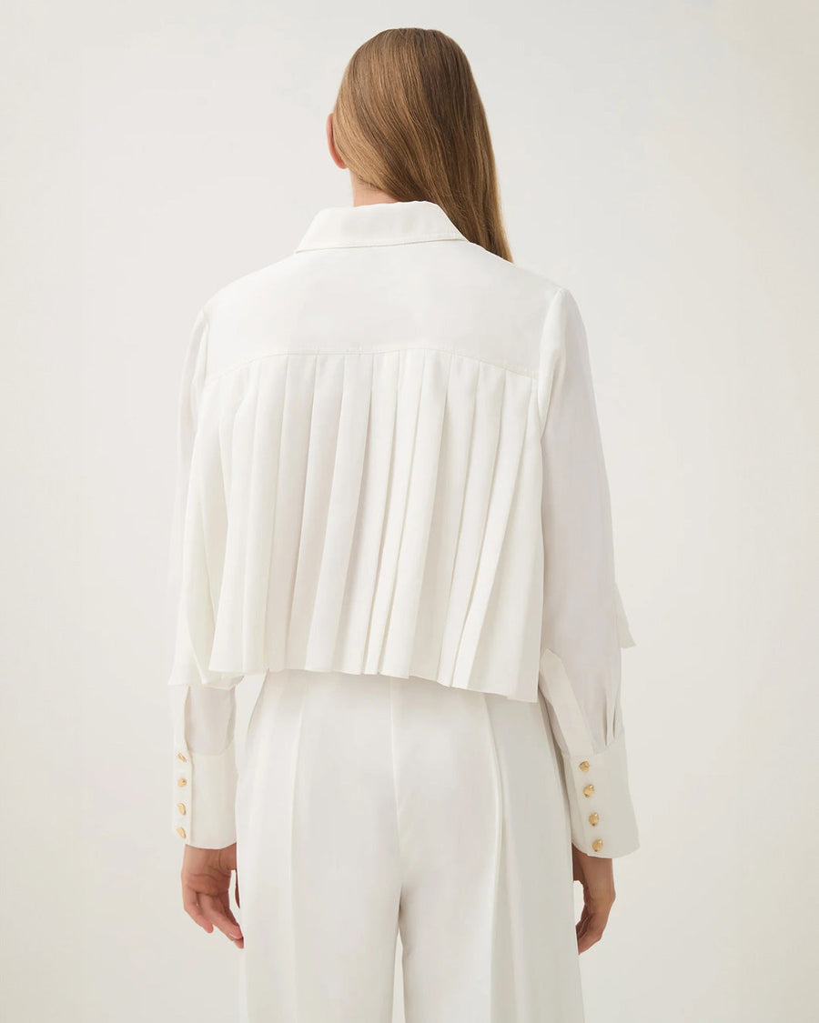 aje Estrade Pleated Crop Shirt ivory white on figure back