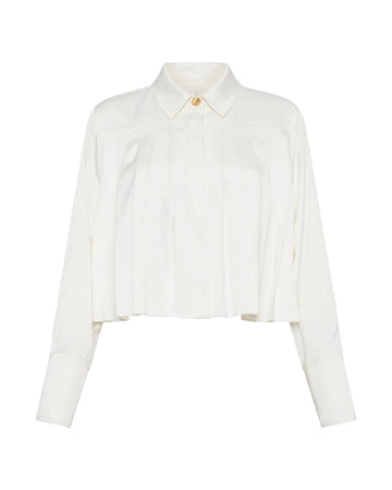 aje Estrade Pleated Crop Shirt ivory white