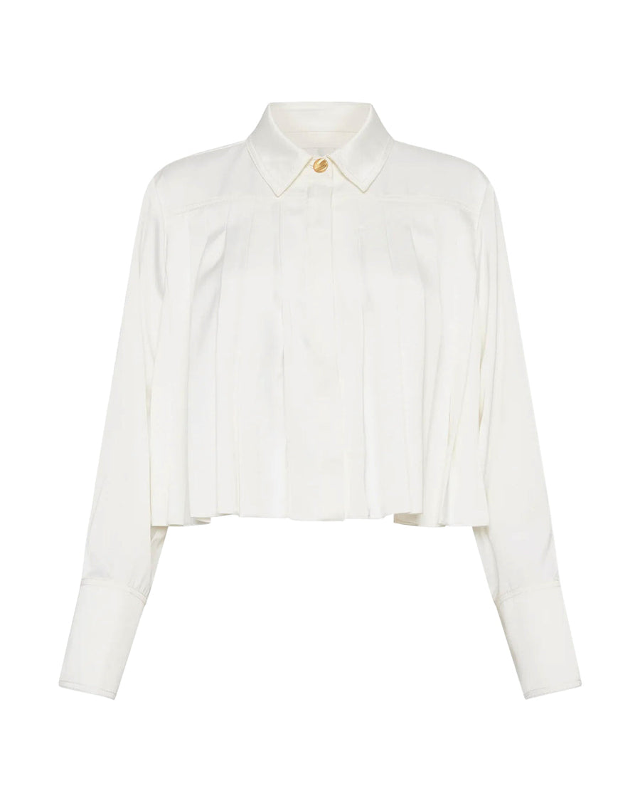 aje Estrade Pleated Crop Shirt ivory white