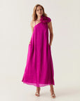 aje Quintessa Flower Midi Dress magenta pink