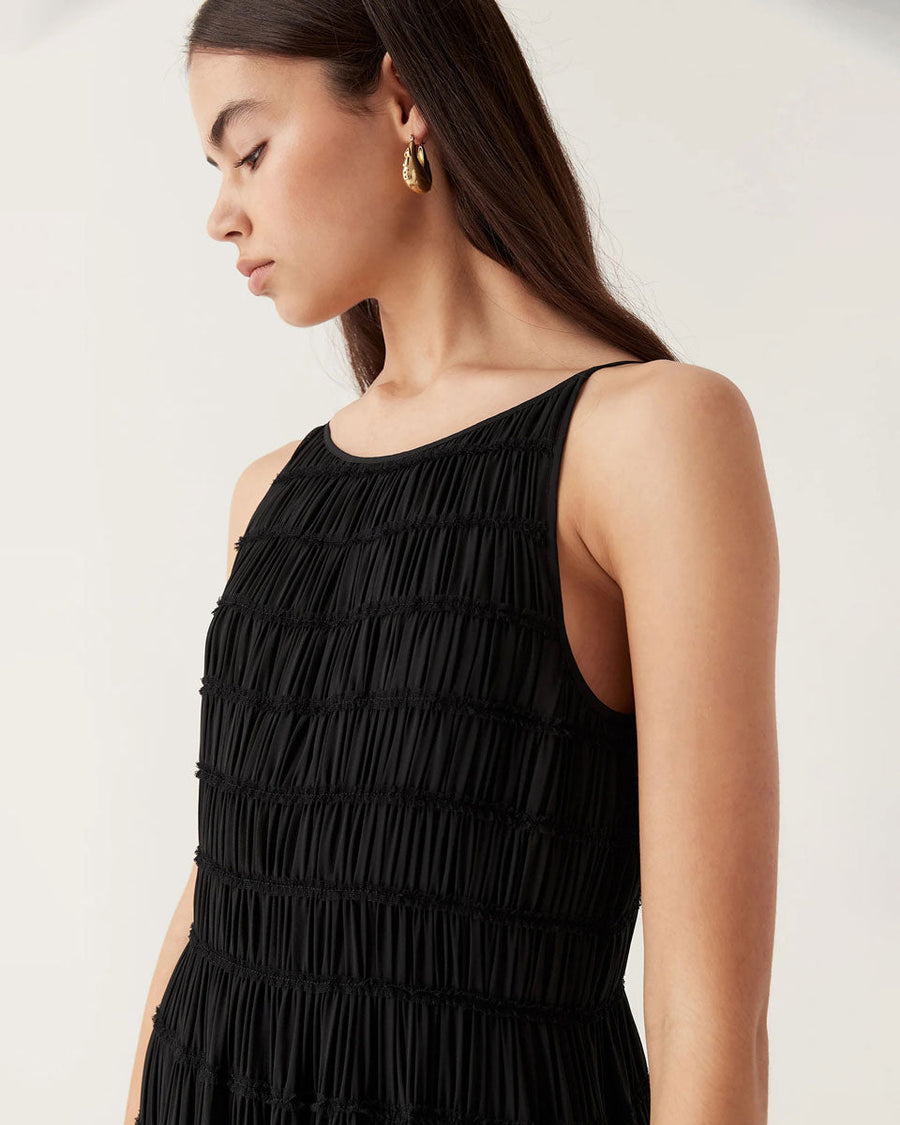 aje rosewood ruched gown black on figure detail