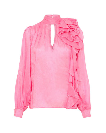 aje Aura Frilled Tie Blouse pink