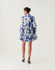 aje Vie Voile Smock Mini Dress neo rose blue and white on figure back