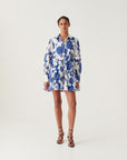 aje Vie Voile Smock Mini Dress neo rose blue and white on figure front