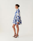 aje Vie Voile Smock Mini Dress neo rose blue and white on figure side