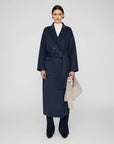 anine bing dylan maxi coat navy on figure front