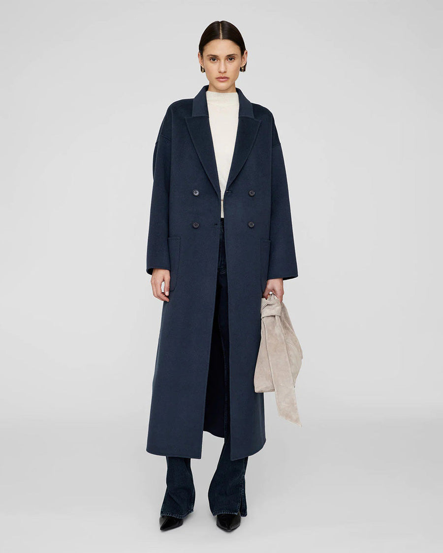 anine bing dylan maxi coat navy on figure front