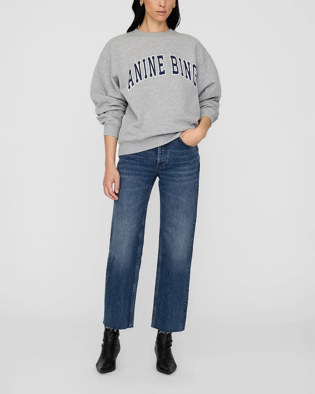 anine bing Spencer Sweatshirt heather grey on figure front
