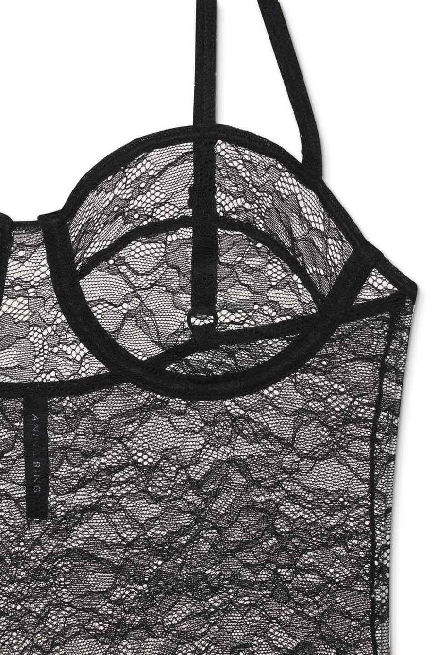 anine bing via bodysuit black lace detail
