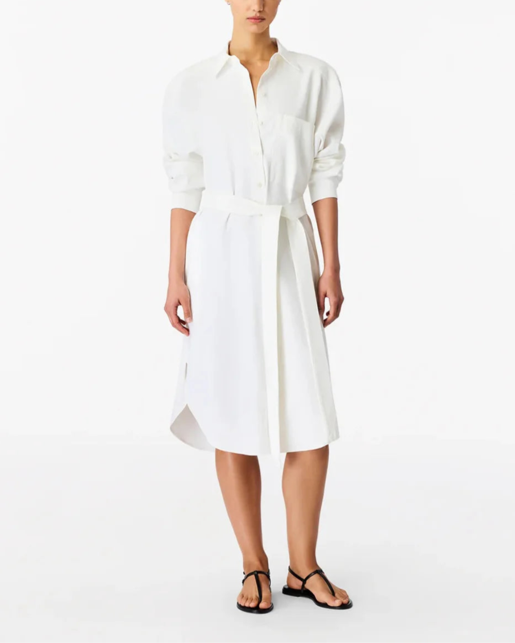 Another Tomorrow Pleat Back Shirt Dress in Off White Another Tomorrow Pleat Back Shirt Dress in Off White