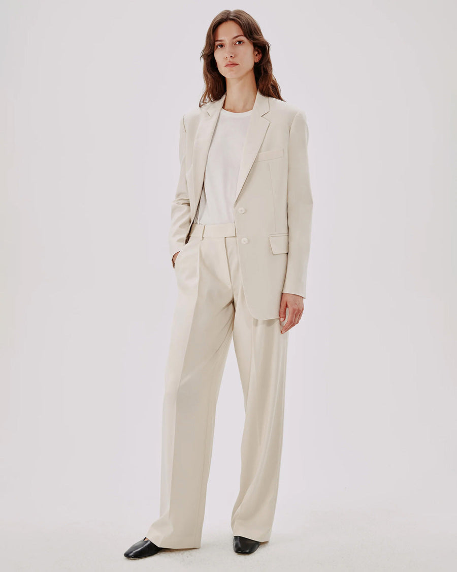 another tomorrow oversized blazer and relaxed wide leg pants parchment blazer and pants on figure front