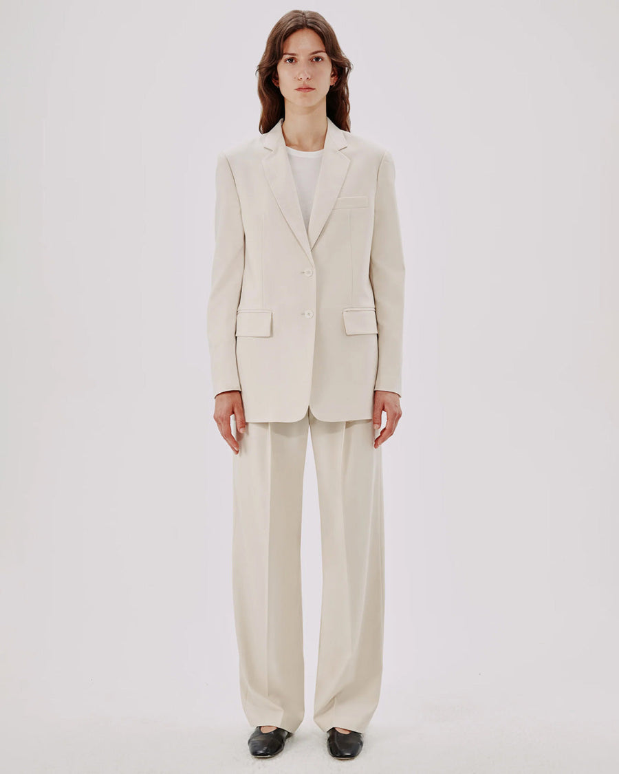     another tomorrow oversized blazer and relaxed wide leg pants parchment blazer and pants on figure front