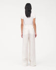 another tomorrow wide leg pleated trouser off white and black stripe on figure back