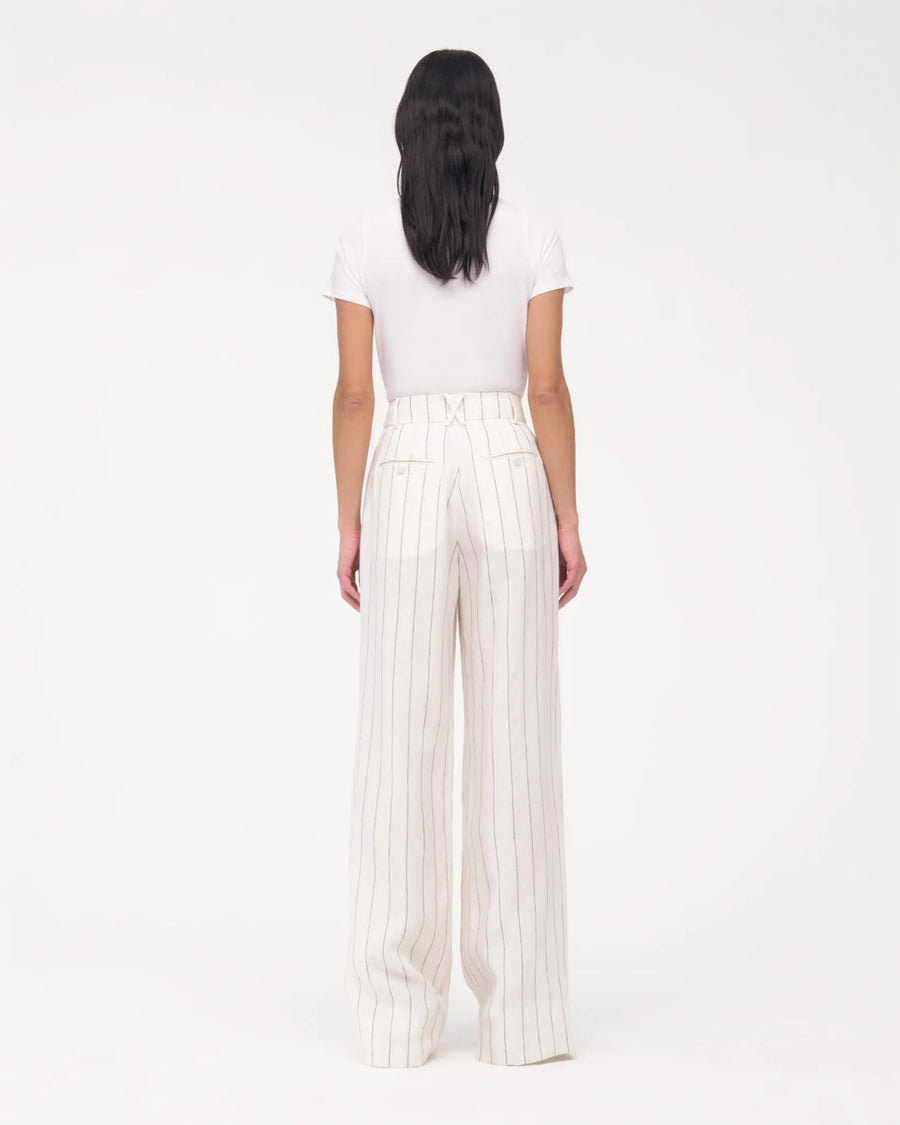 another tomorrow wide leg pleated trouser off white and black stripe on figure back