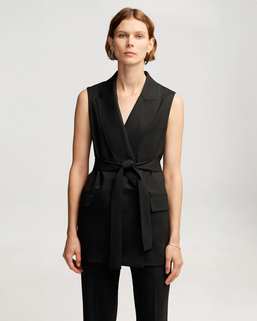 argent belted vest in seasonless wool black on figure front
