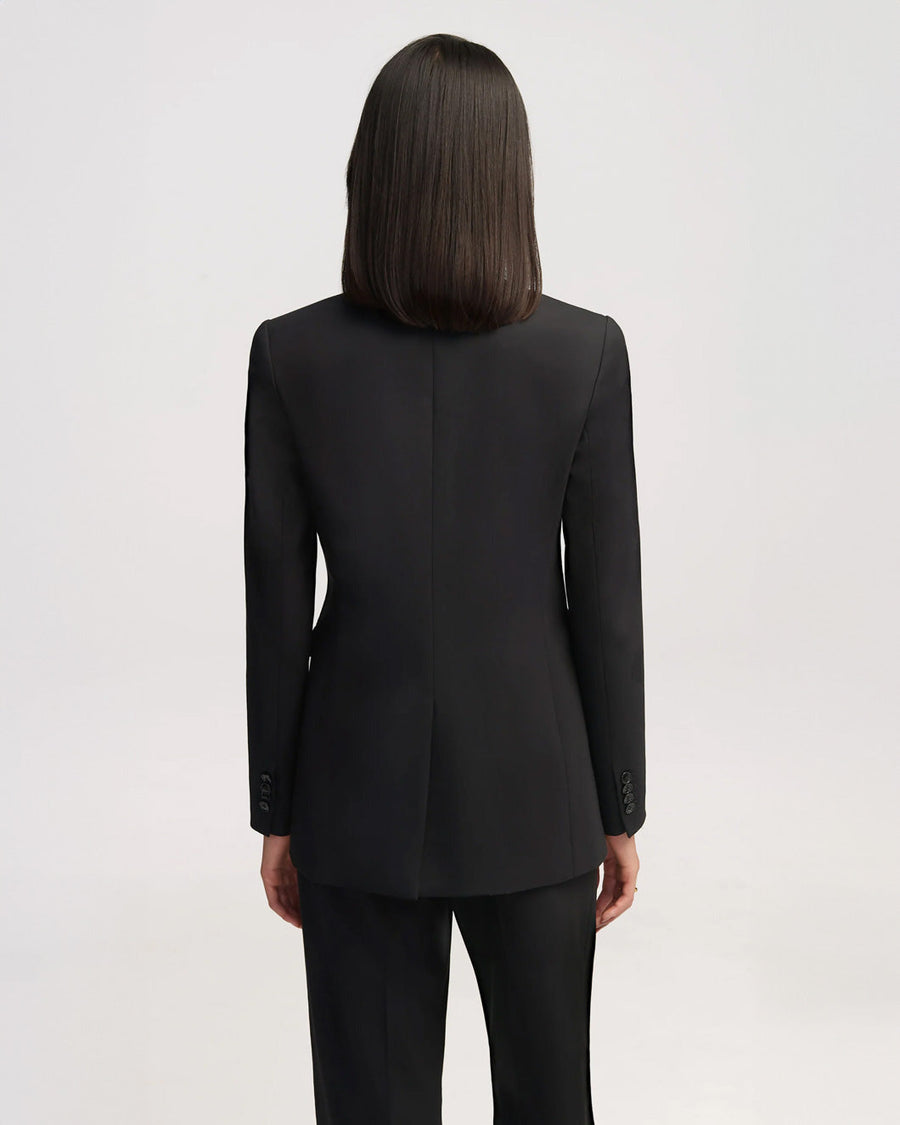 argent colorblocked double breasted blazer midnight and black on figure back